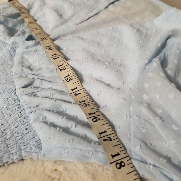 Women's Cropped Blue Sheer Balloon Sleeve Top - Picture 6 of 8